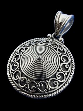BA Suarti 925 Sterling Silver Balinese Beaded Scroll Statement Circle Pendant
